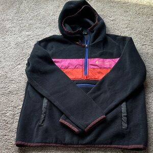 Cotopaxi Black Fleece Hoodie with Pink and Red Accents